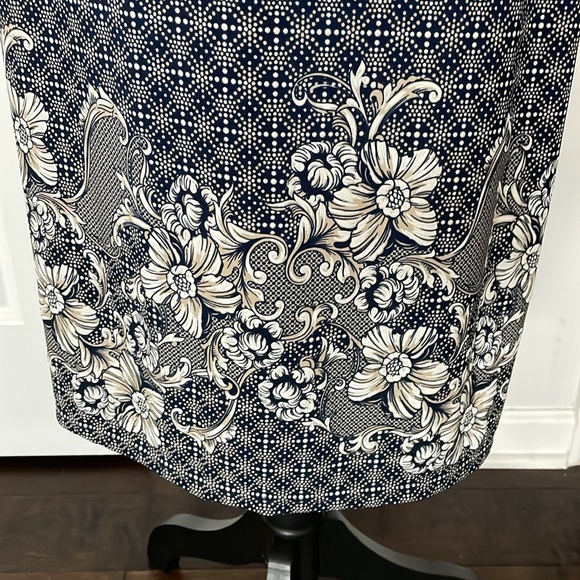 Glamour Dress Women Size 14P Navy Gray White Print Slim Cut Trumpet Sleeves - Picture 6 of 11